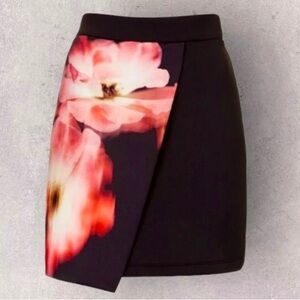 Topshop Black And Rose Faux Wrap A-line Skirt NEW
